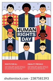 International Human Rights Day background. World human rights day celebration. December 10. Vector illustration Template design for Poster, Banner, Greeting, Card, Flyer, Cover, Social media, post.