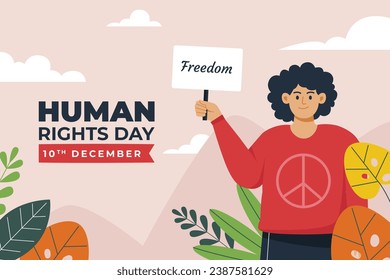 International Human Rights Day background. World human rights day celebration. December 10. Vector illustration Template design for Poster, Banner, Greeting, Card, Flyer, Cover, Social media, post.