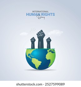 Dia Internacional dos Direitos Humanos. Dia dos Direitos Humanos Criativos. Design criativo de Direitos Humanos para banner, cartaz e ilustração em 3D.