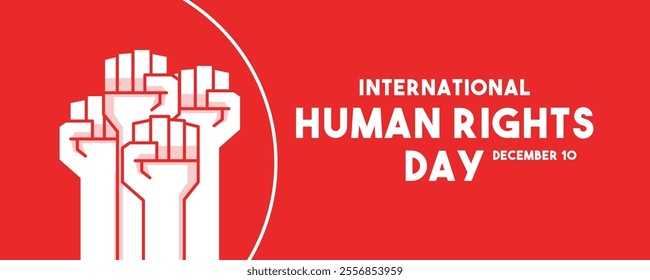 International Human Rights Day. December 10. Red background. Flat design vector. Banner, card, background. Eps 10.