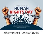 international Human Rights Day. drawn fist raise up breaking chain. abstract vector Illustration design.