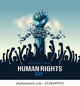 international Human Rights Day. drawn fist raise up breaking chain. abstract vector Illustration design.