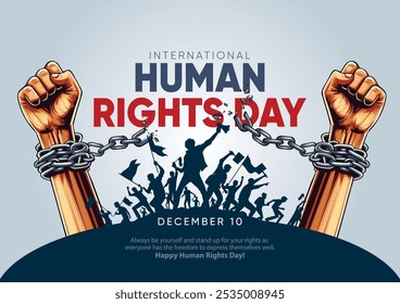 international Human Rights Day. drawn fist raise up breaking chain. abstract vector Illustration design.