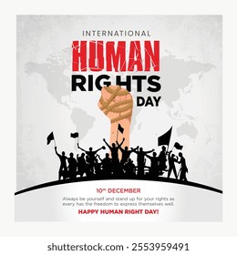 International Human Rights Day. drawn fist raise up breaking chain and rope. Illustration design.