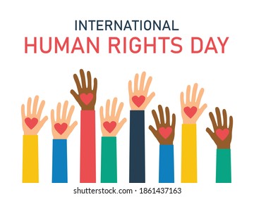 international human rights day, hands with hearts, vector illustration