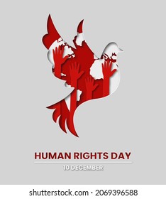 International Human Rights Day in paper cut style. Vector for banners, poster, flyers or web site. 10 December