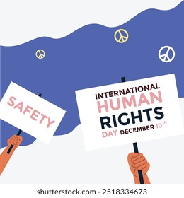 International human rights day with stand card board of safety