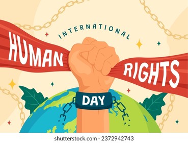 International Human Rights Day Vector Illustration on 10 December with Hand Breaks the Chain for Diverse Races People United for Freedom and Peace