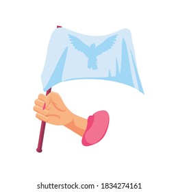 international human rights, hand holding white flag with dove vector illustration detailed
