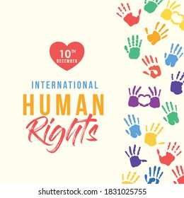 international human rights heart and colored hands prints design, december 10 theme Vector illustration