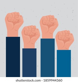 international human rights poster with hands up fist fighters vector illustration design