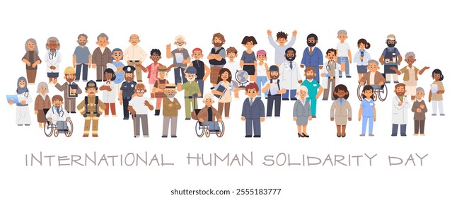 International Human Solidarity Day flat vector illustration. Group of multiracial diverse people on isolated background