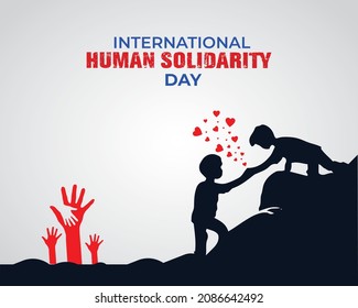 International Human Solidarity Day. People Help Person Silhouette World Globe Concept. Template For Background, Banner, Card, Poster With Text Inscription. Vector Illustration.