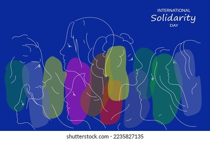 International Human Solidarity Day. Vector doodle line art Background Illustration with peoples faces .