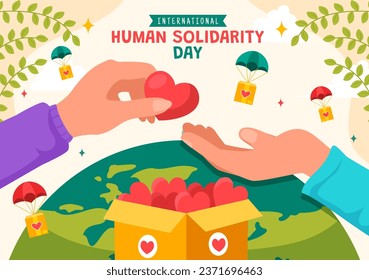 International Human Solidarity Day Vector Illustration on December 20 with Earth, Hands and Love for People Help Person in Flat Cartoon Background