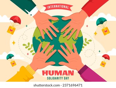 International Human Solidarity Day Vector Illustration on December 20 with Earth, Hands and Love for People Help Person in Flat Cartoon Background