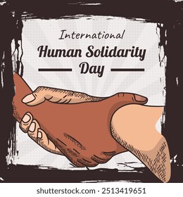 International Human Solidarity Day Vector Illustration. Suitable for greeting card poster and banner. retro or vintage engraved style. brush frame on square layout. dot transparency pattern.