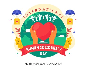 International Human Solidarity Day Vector Illustration on December 20 Featuring Earth, Hands, and Love Symbolizing Help and Support for People