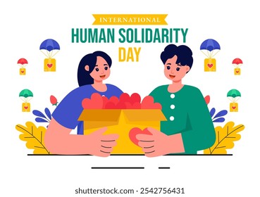 International Human Solidarity Day Vector Illustration on December 20 Featuring Earth, Hands, and Love Symbolizing Help and Support for People