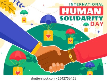 International Human Solidarity Day Vector Illustration on December 20 Featuring Earth, Hands, and Love Symbolizing Help and Support for People