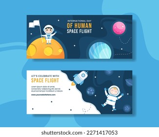 International Human Space Flight Day Horizontal Banner Flat Cartoon Hand Drawn Templates Background Illustration