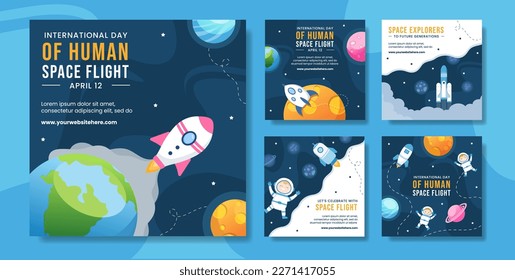 International Human Space Flight Day Social Media Post Flat Cartoon Hand Drawn Templates Illustration