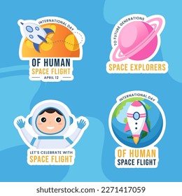 International Human Space Flight Day Label Flat Cartoon Hand Drawn Templates Background Illustration