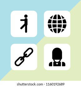 international icon. 4 international set with globe, chain, march and england vector icons for web and mobile app