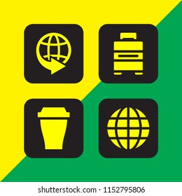 international icon. 4 international set with world, baggage, cup and global vector icons for web and mobile app