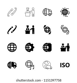 International icon. collection of 16 international filled and outline icons such as pass control, qround the globe, iso. editable international icons for web and mobile.