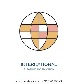 international icon from e learning and education collection. Thin outline international, business, world detailed offset lineal color icon isolated on white background. Line vector international sign,