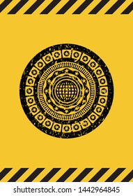 international icon grunge black emblem with yellow background, warning sign. Vector Illustration. Detailed.