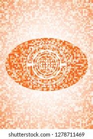 international icon inside abstract orange mosaic emblem