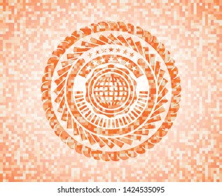 international icon inside abstract orange mosaic emblem with background