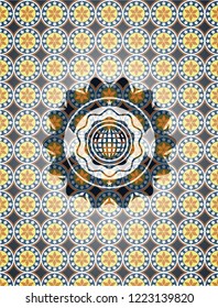 international icon inside arabesque badge background. arabic decoration.
