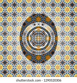 international icon inside arabesque emblem. arabic decoration.