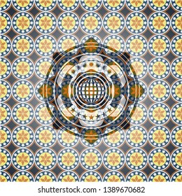 international icon inside arabesque emblem. arabic decoration.