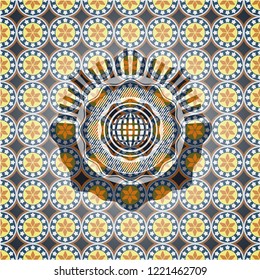 international icon inside arabesque style emblem. arabic decoration.