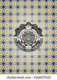 international icon inside arabesque style emblem. arabic decoration.