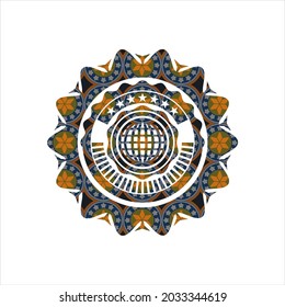 international icon inside arabesque style badge. arabic decoration. 