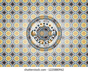international icon inside arabic style emblem. Arabesque decoration.