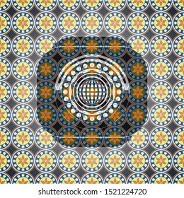 international icon inside arabic style badge. Arabesque decoration.