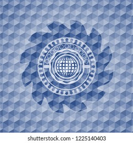 international icon inside blue hexagon emblem.