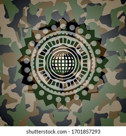 international icon inside camouflage emblem