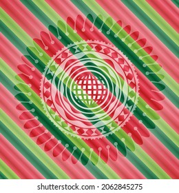 international icon inside christmas colors style badge. 