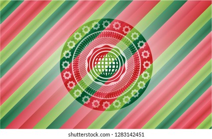 international icon inside christmas style badge..