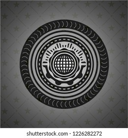 international icon inside dark emblem. Retro