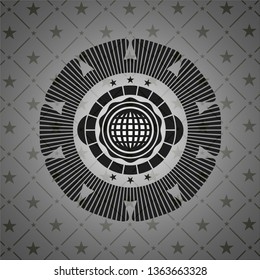 international icon inside dark emblem
