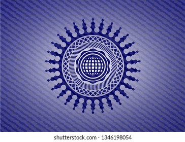 international icon inside emblem with denim texture