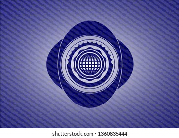 international icon inside emblem with denim texture